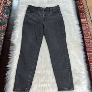 Everlane Washed Black High Rise Exposed Button Skinny Jeans